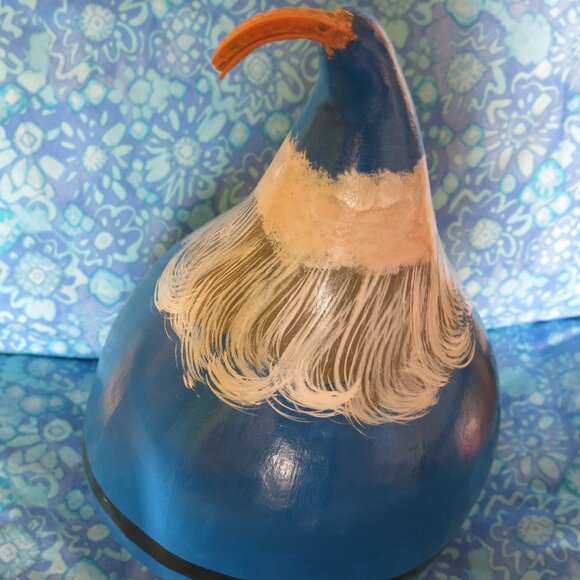 Vintage Hand Painted Signed "Go Cowboys" Big Gourd Blue Santa With The Ball - Picture 4 of 11